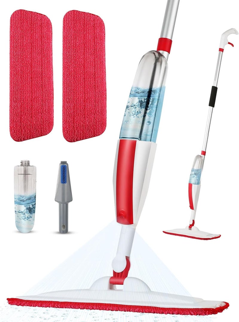 Panda Grip Spray Mops for Floor Cleaning Floor Mop with a Refillable Spray Bottle and 2 Washable Microfiber Pads Home or Commercial Use Dry Wet Flat Mop for Hardwood Laminate Wood (Red) - Image 1